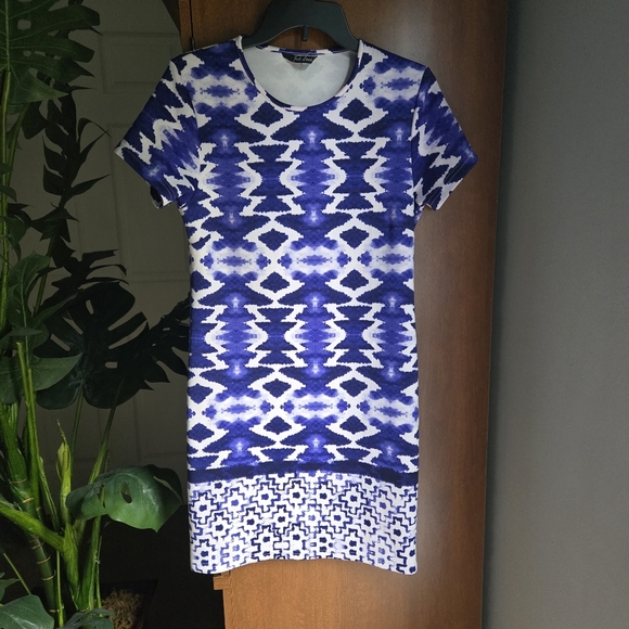 Just Love Blue and White Patterned Mini Dress - Picture 1 of 4